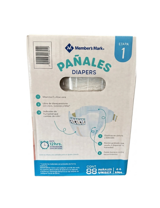 Member's Mark Baby Diapers Stage 1 Unisex (88 Count) - Hypoallergenic, 4-6 kg - view 2