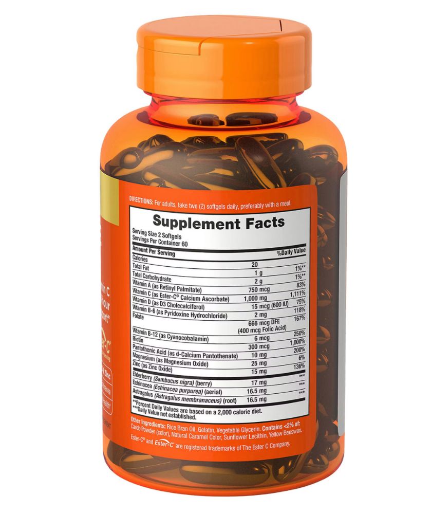 Nature's Bounty Immune 24 Hour+ Supplement Facts and directions
