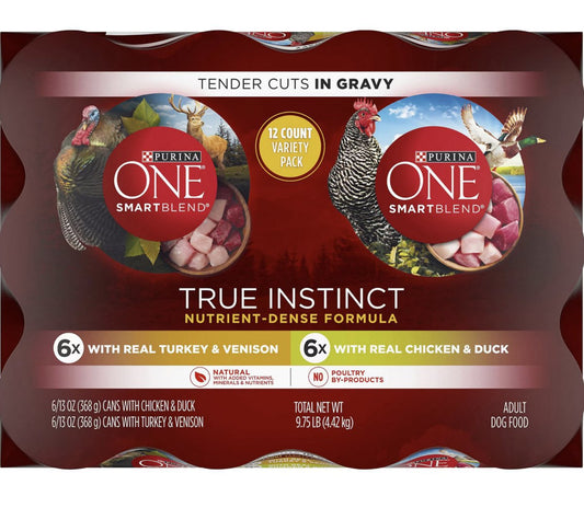 Purina ONE True Instinct variety pack: 6 Turkey & Venison and 6 Chicken & Duck cans
