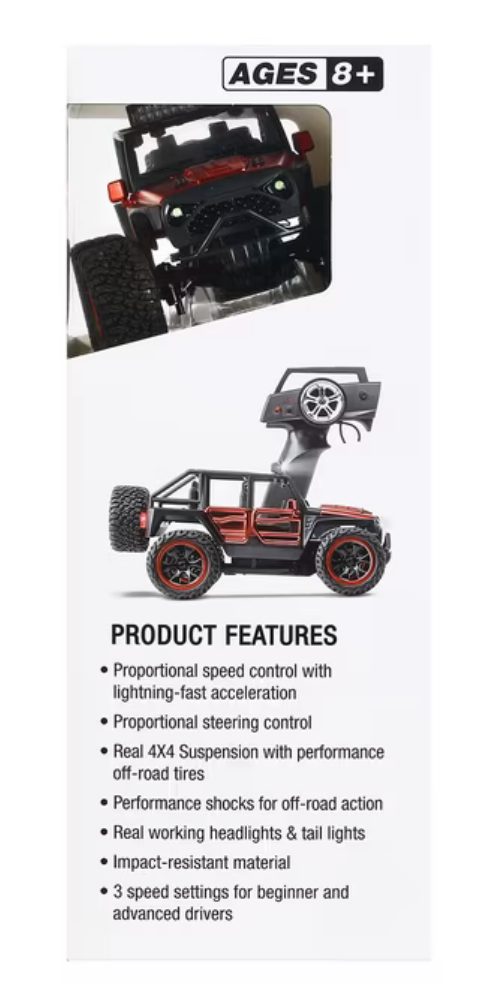 Sahara Racer red RC vehicle product features on side of box