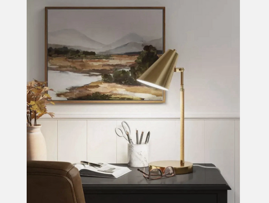 Threshold Rattan Wrapped Task Desk Lamp Brass Finish, Adjustable Shade, LED Bulb Included - view 2