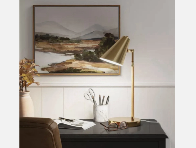 Threshold Rattan Wrapped Task Desk Lamp Brass Finish, Adjustable Shade, LED Bulb Included - view 2