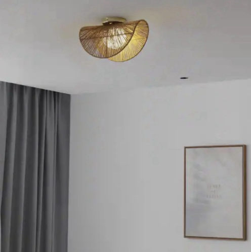 Vida Lite Sovev Boho Rattan Wall Sconce & Flush Mount Ceiling Light 5.6", Polished Brass, 1-Light - view 2