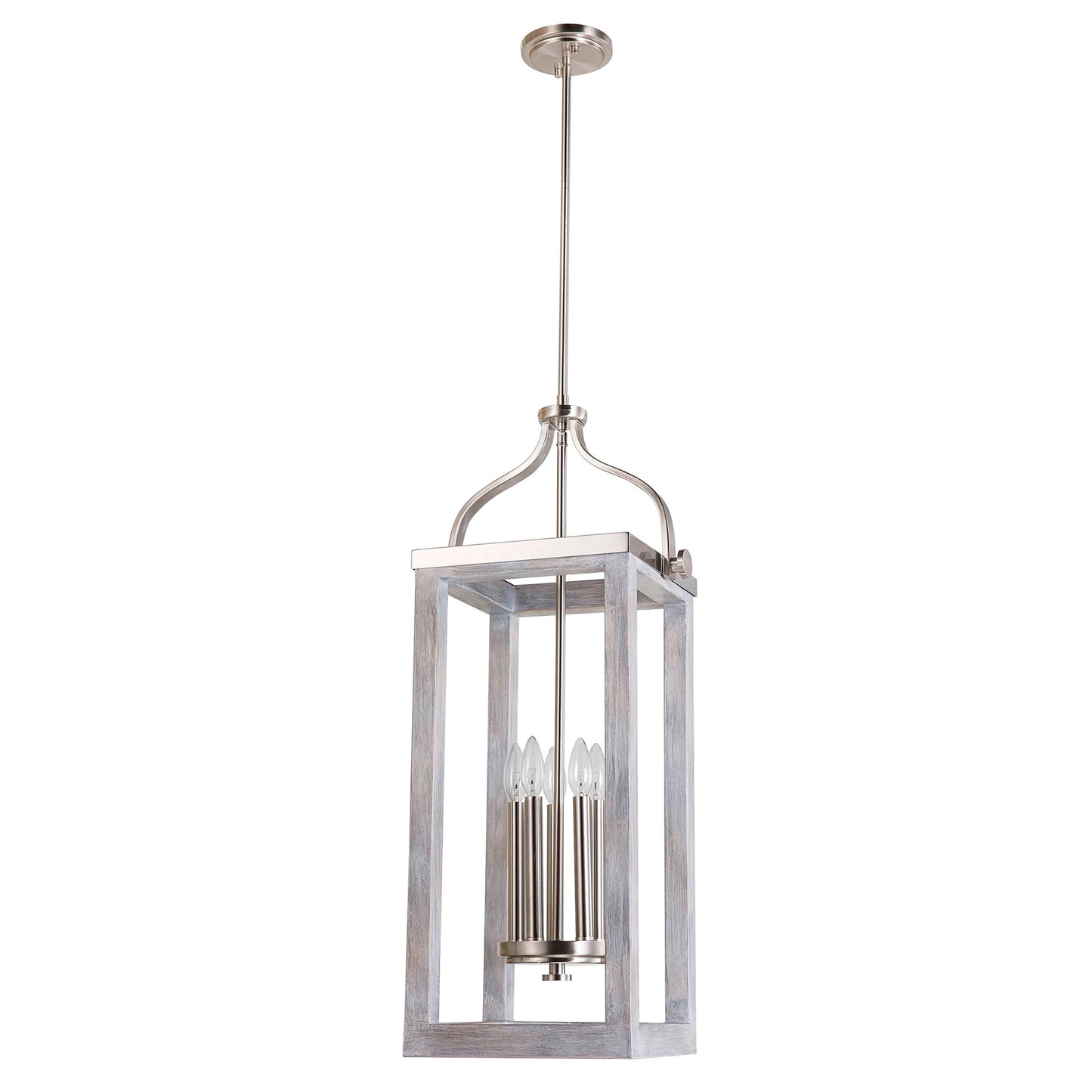 Westbury - 5-Light Pendant - Brushed Nickel Finish with Painted Gray Driftwood Effect
