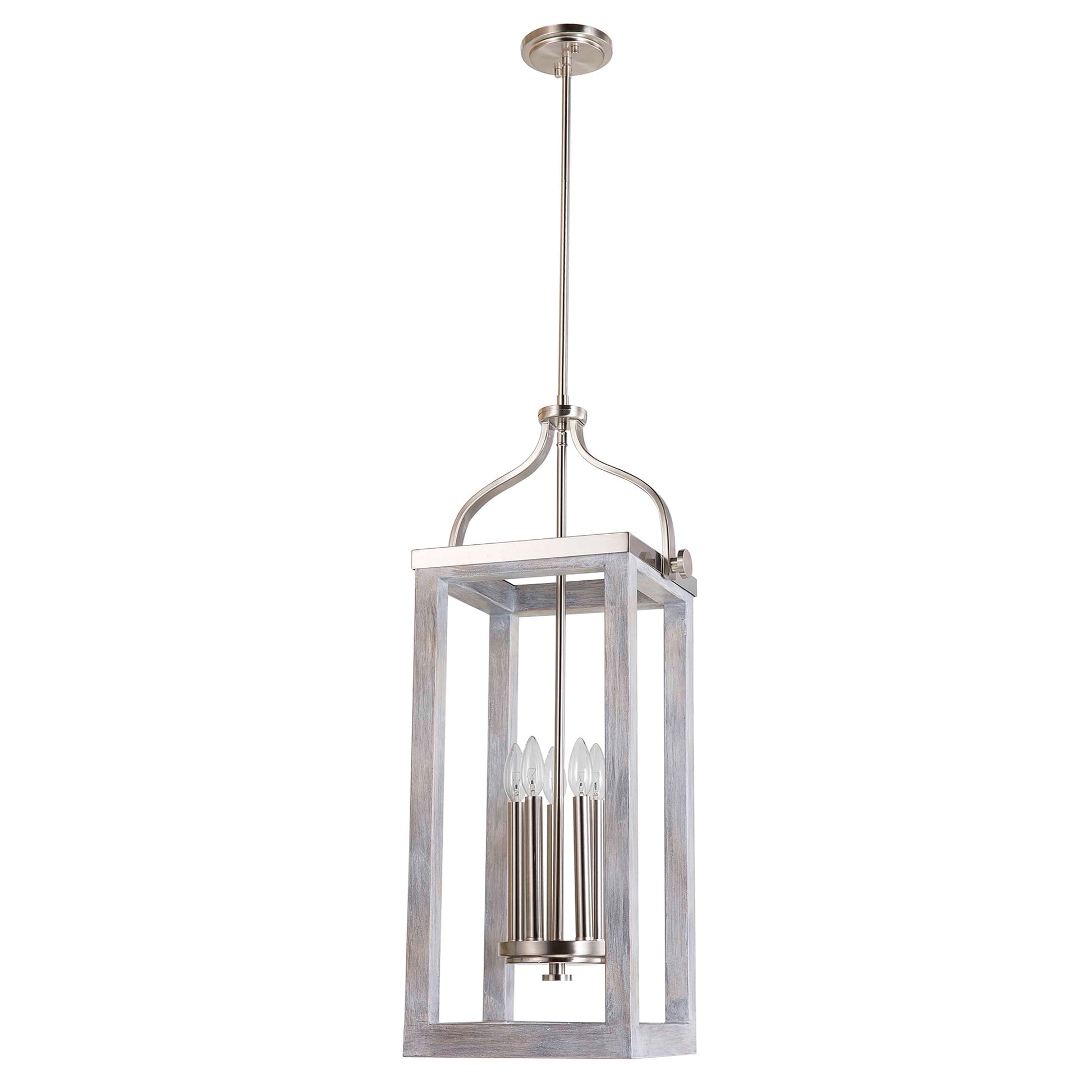 Westbury - 5-Light Pendant - Brushed Nickel Finish with Painted Gray Driftwood Effect
