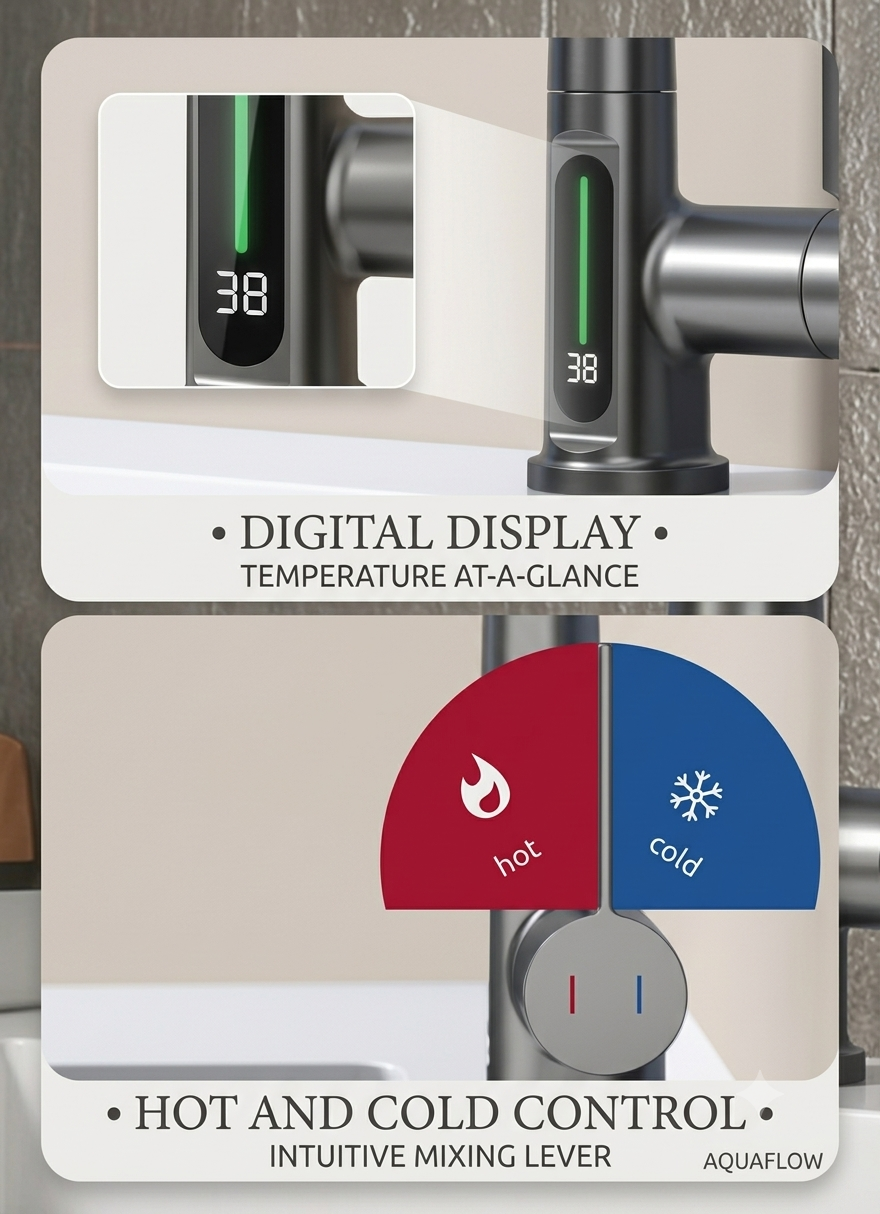 Smart Choice H3428 Digital Display Kitchen Faucet Polished Chrome, Waterfall Spout & 3 Spray Modes