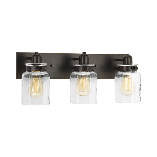 Calhoun Collection 3-Light Antique Bronze Farmhouse Style Bath Vanity Light with Clear Glass Shades