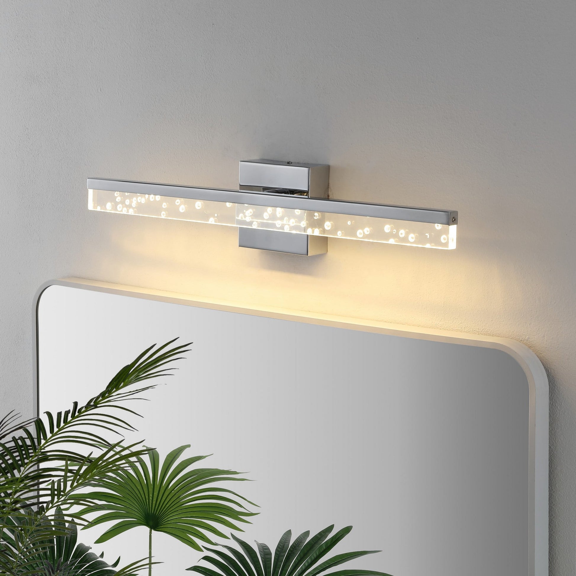 JONATHAN Y Mario 22" 1-Light Modern Contemporary 360-Degree Rotatable Iron/Seeded Acrylic Integrated LED Vanity Light, Chrome/Clear