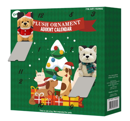 12-Day Plush Ornament Advent Calendar, Set of 12 Holiday Animal Christmas Decorations