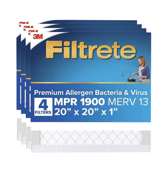 3M Filtrete 20x20x1 Air Filter, MERV 13, MPR 1900 Allergen Bacteria & Virus, 4 Pack