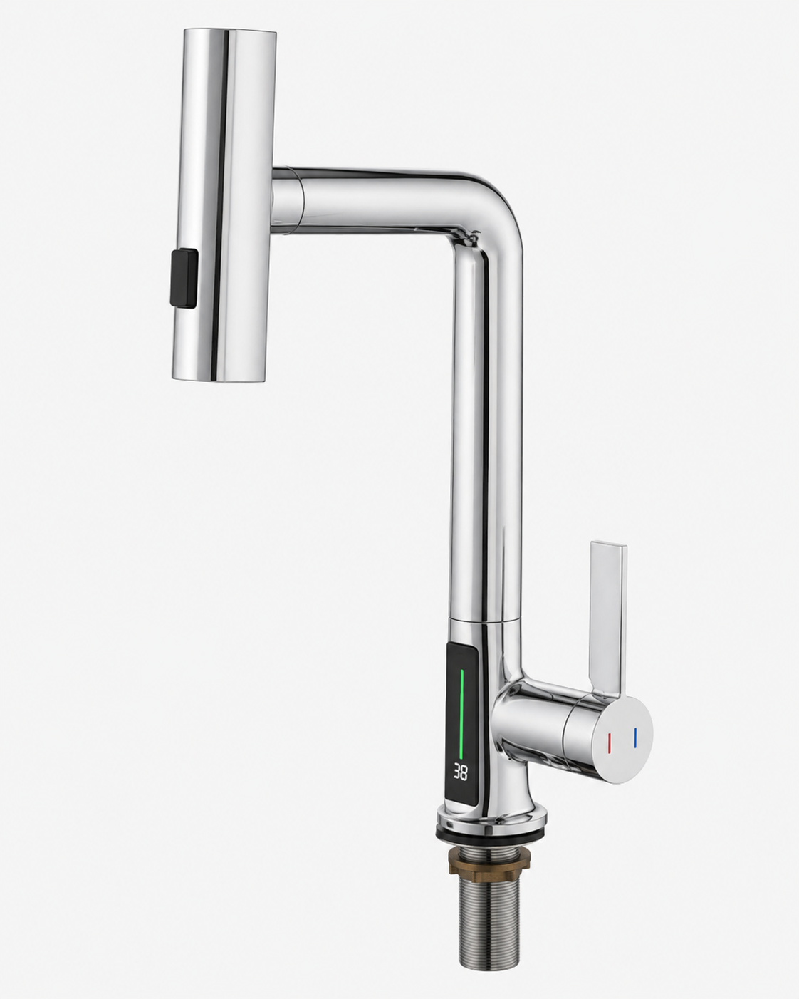 Smart Choice H3428 Digital Display Kitchen Faucet Polished Chrome, Waterfall Spout & 3 Spray Modes