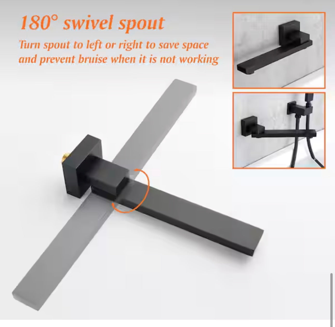 Shamanda Matte Black Wall Mount Tub Filler Faucet - 180° Swivel Spout & Handheld Shower System with cUPC Valve
