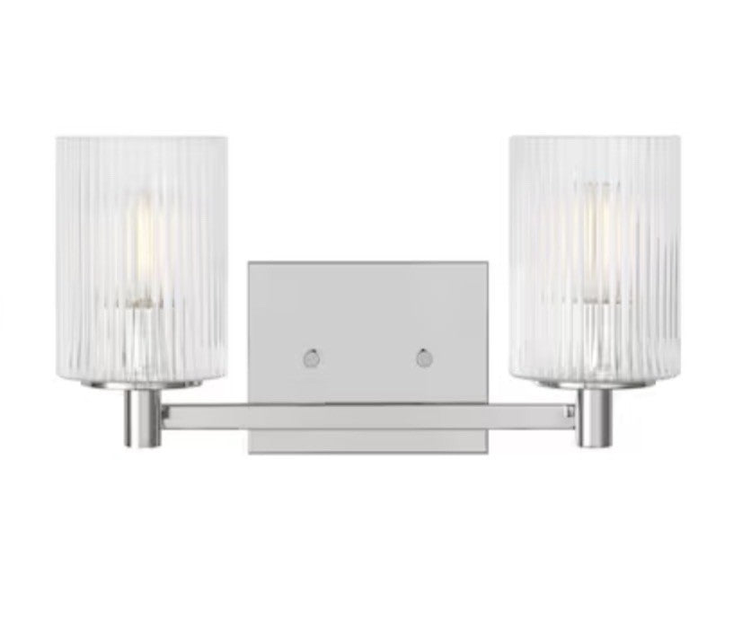 Generation Lighting Lando Bathroom Lamp 2 Lights 15" Steel Striated Glass0