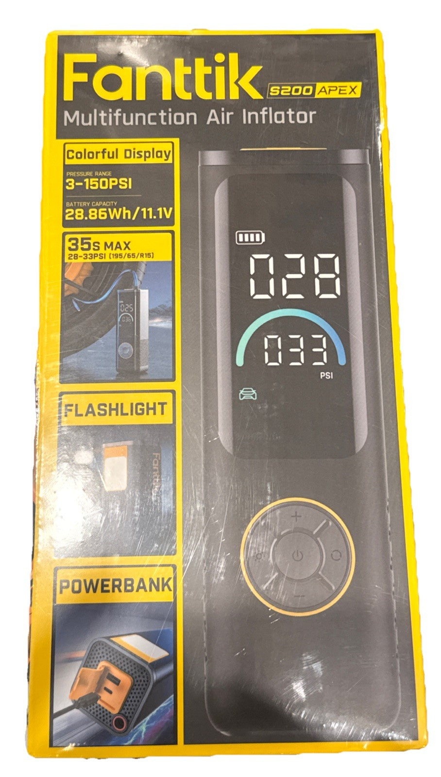 Fanttik S200 Apex Portable Air Inflator 150 PSI Tire Pump Power Bank LED0