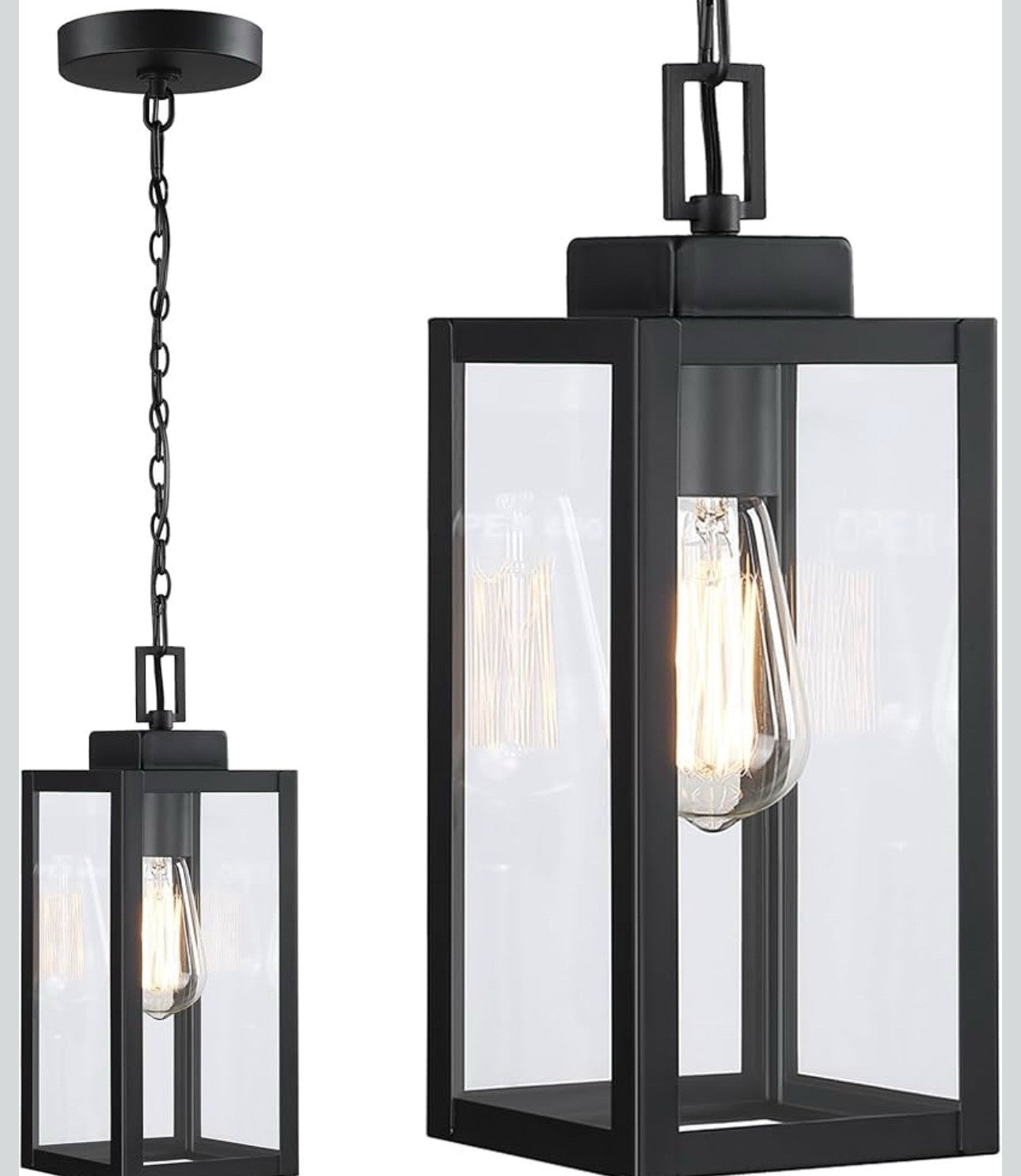 13” Outdoor Pendant Light Black Porch Hanging Lantern Glass E26 Exterior1