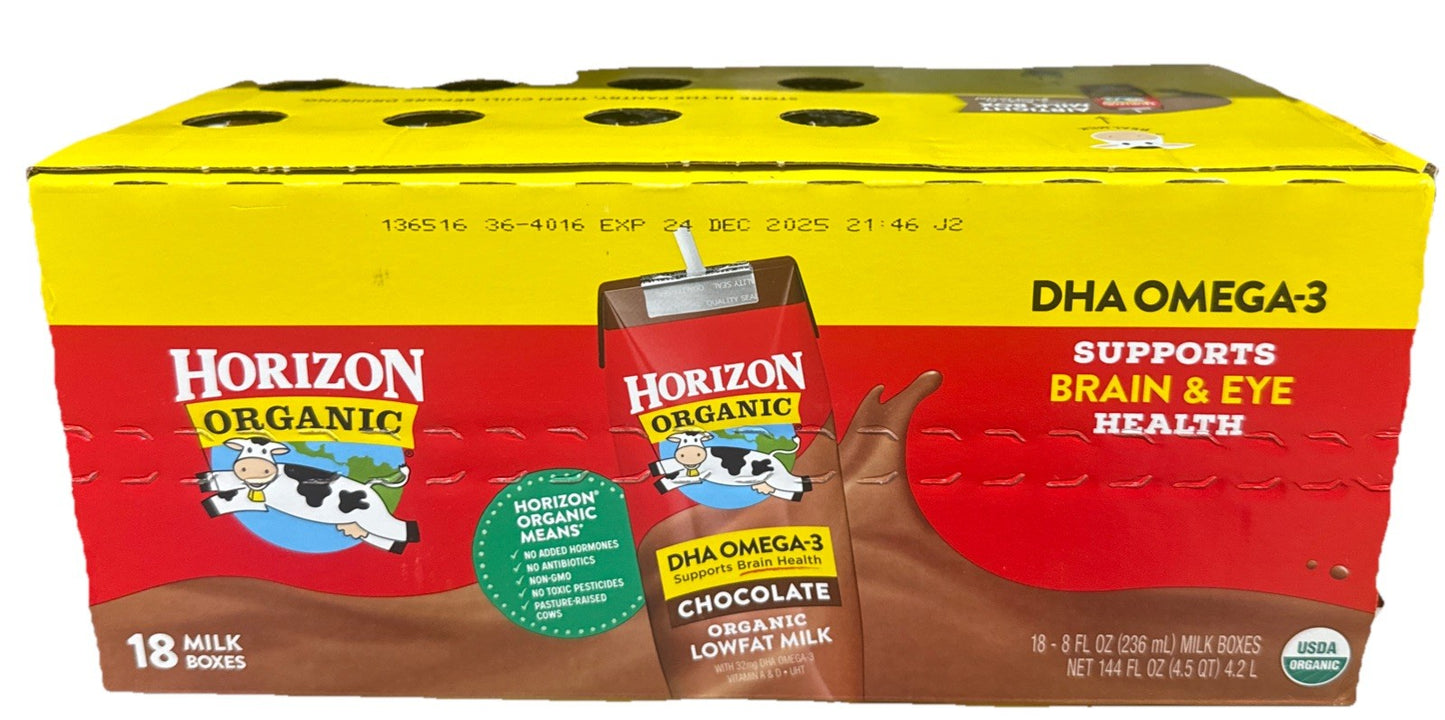 Horizon Organic Chocolate Organic Lowfat Milk 18 Milk Boxes (8 Fl Oz) NEW0