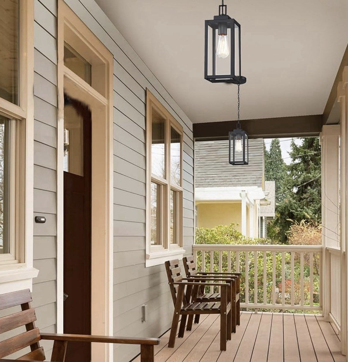 13” Outdoor Pendant Light Black Porch Hanging Lantern Glass E26 Exterior4