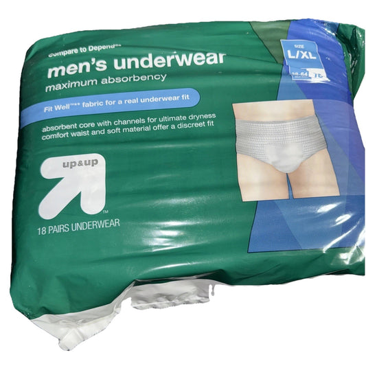 Up & Up Men’s Disposable Underwear Size L/XL Maximum Absorbency, 18 Count- NEW1