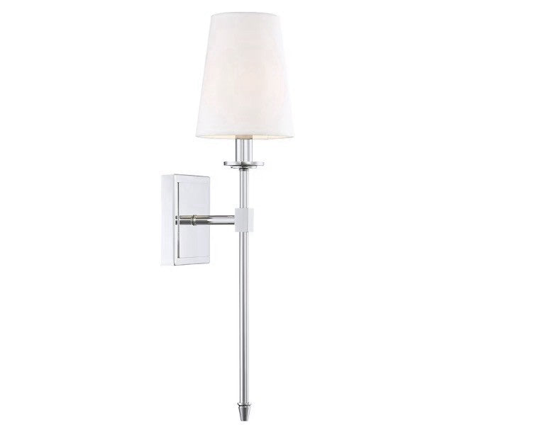 Set of 2 Modern Chrome Wall Lights White Fabric Shade Indoor Sconces - NEW3