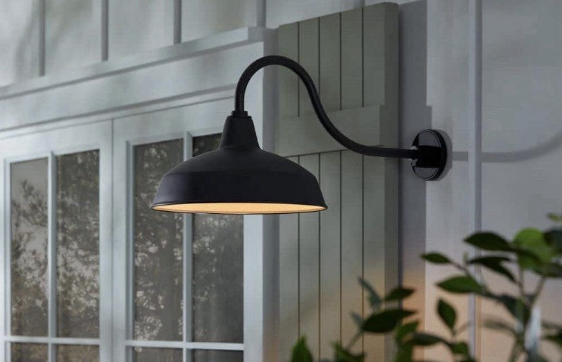 Hampton Bay Easton 14” Outdoor Wall Light Matte Black Barn Lantern Wall Sconce3