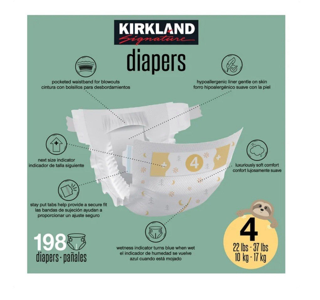 Kirkland Signature Baby Diapers Size 4 (22-37 lbs) 198 Count - New & Sealed1