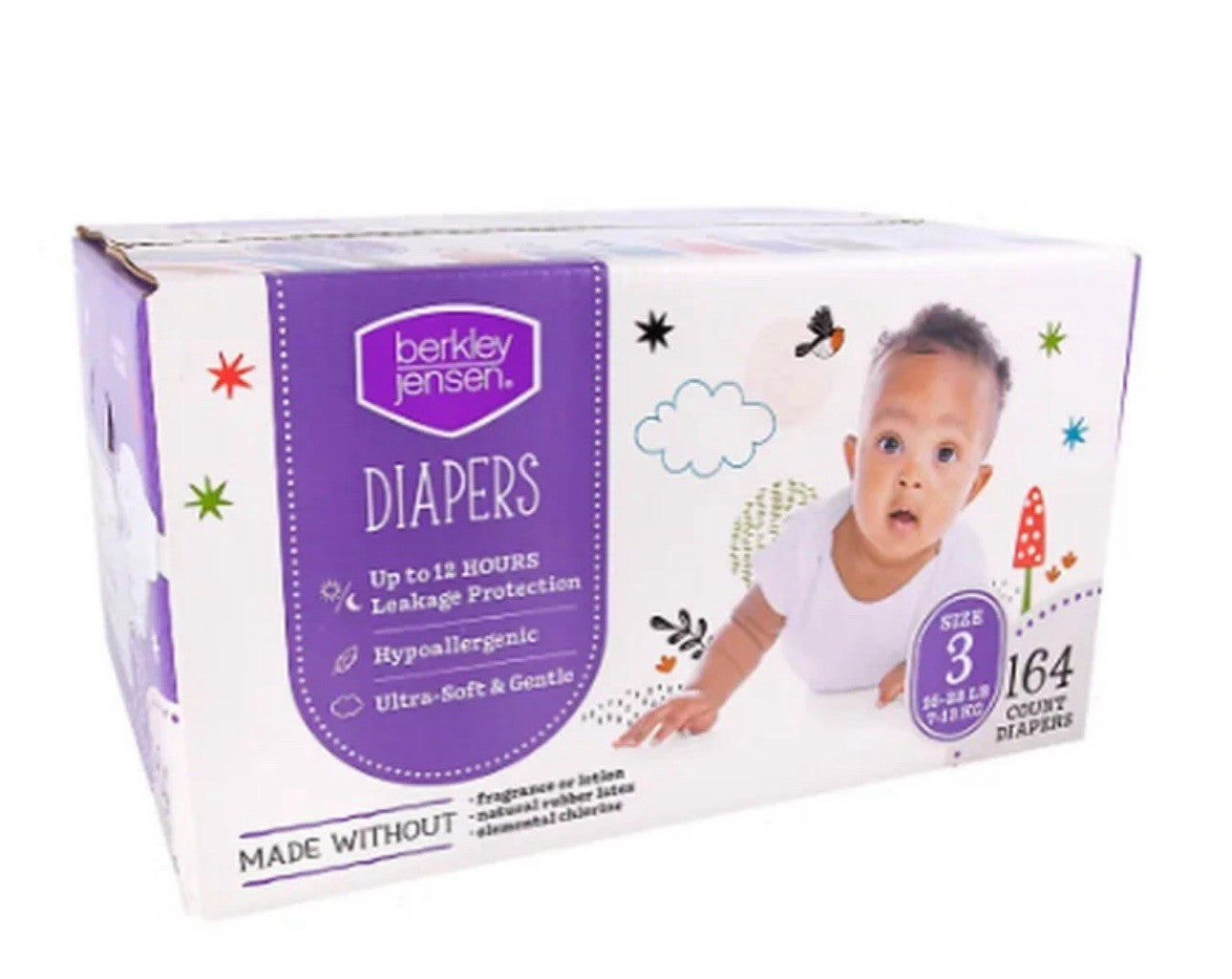 Berkley Jensen Diapers Size 3 (16-28 lbs) 164 Count - NEW0