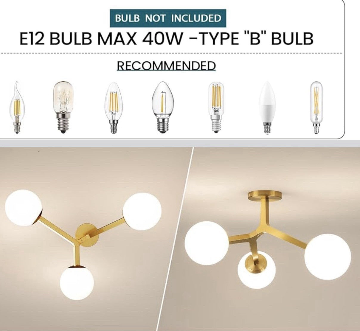 Sputnik Ceiling Light 3-Light Gold Semi Flush Glass Globe E122