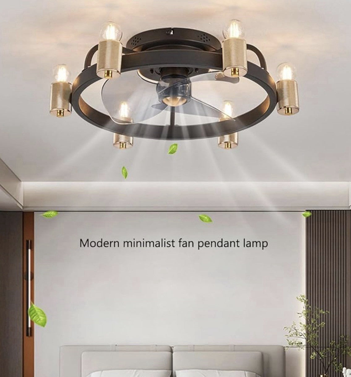 Vintage Black Gold Ceiling Fan Light Silent Low Profile Chandelier 20in5