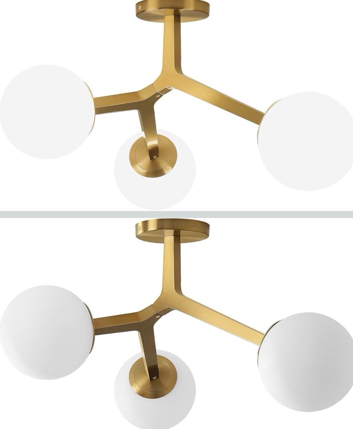 Sputnik Ceiling Light 3-Light Gold Semi Flush Glass Globe E120