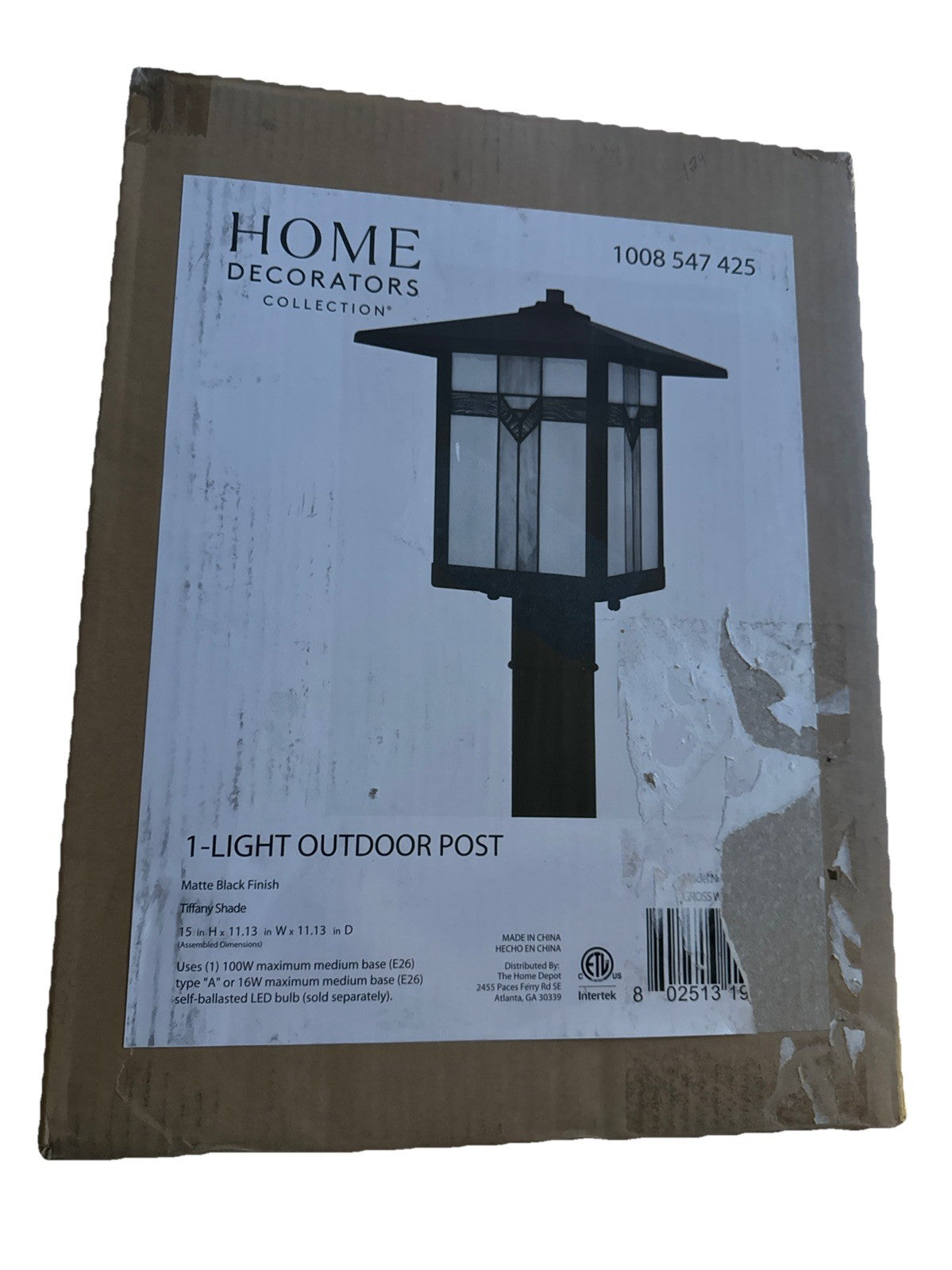 Home Decorators Collection 1-Light Outdoor Post Light Black Tiffany Glass3