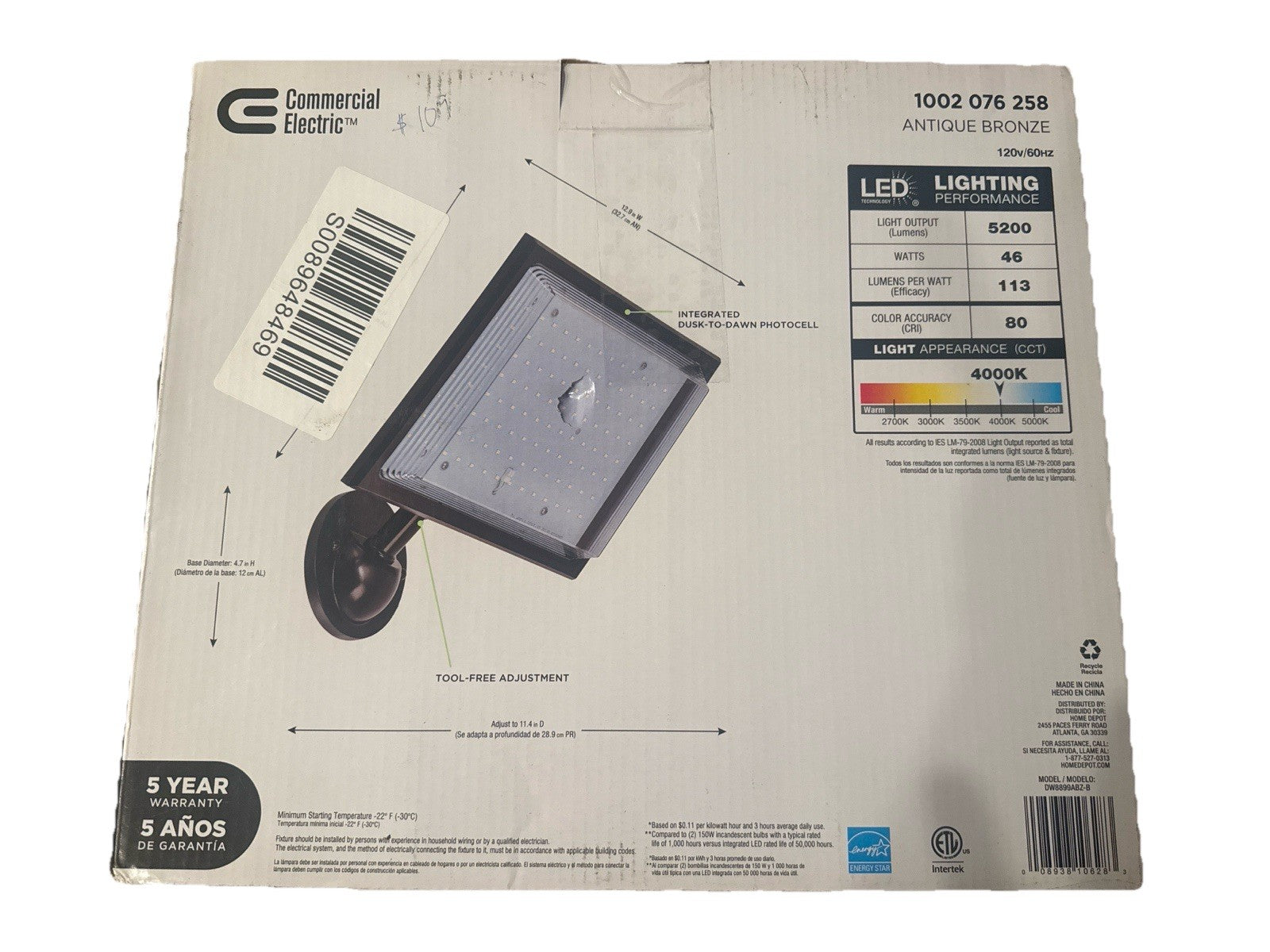 Commercial Electric 46W LED Outdoor Flood Light Bronze Dusk to Dawn 5200 Lumens7