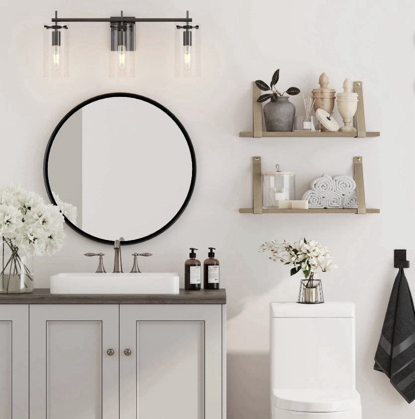 Nathan James Heidi Bathroom Lamp 3 Lights Black Metal Transparent Glass1
