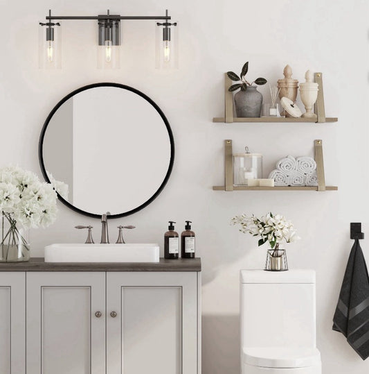 Nathan James Heidi Bathroom Lamp 3 Lights Black Metal Transparent Glass1