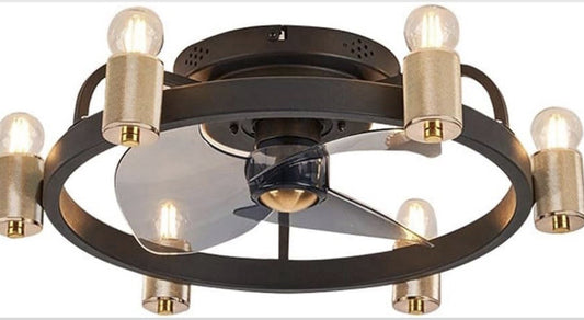 Vintage Black Gold Ceiling Fan Light Silent Low Profile Chandelier 20in0