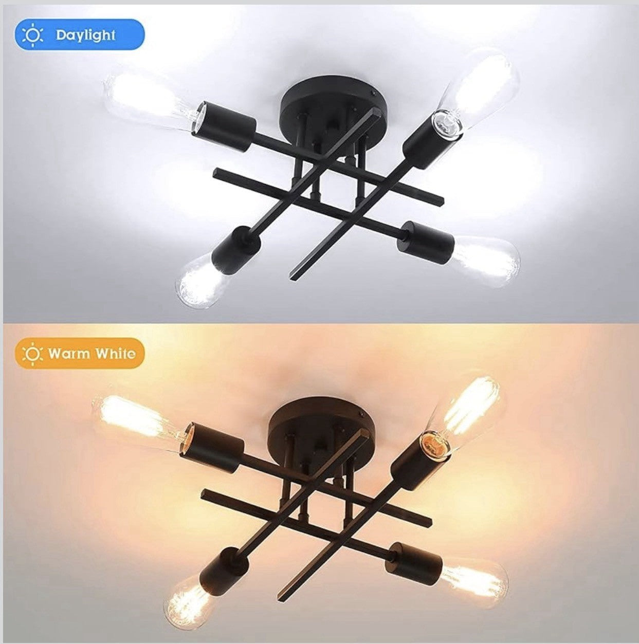 TOBUSA 4-Light Sputnik Ceiling Light Matte Black Semi Flush Mount E262