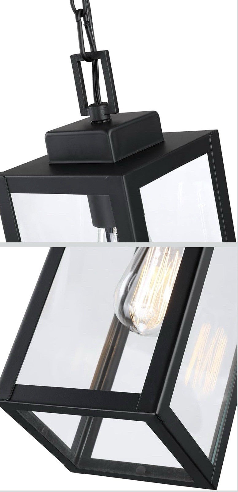 13” Outdoor Pendant Light Black Porch Hanging Lantern Glass E26 Exterior3