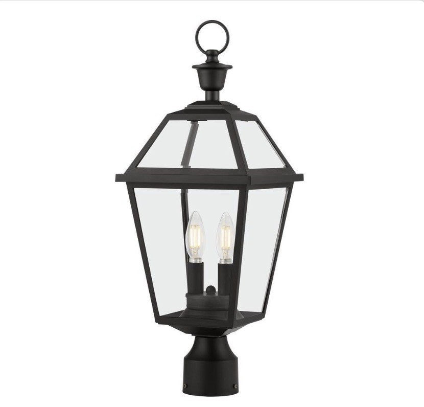 Home Decorators Glenmeyre Outdoor Post Lantern Matte Black Clear Glass1
