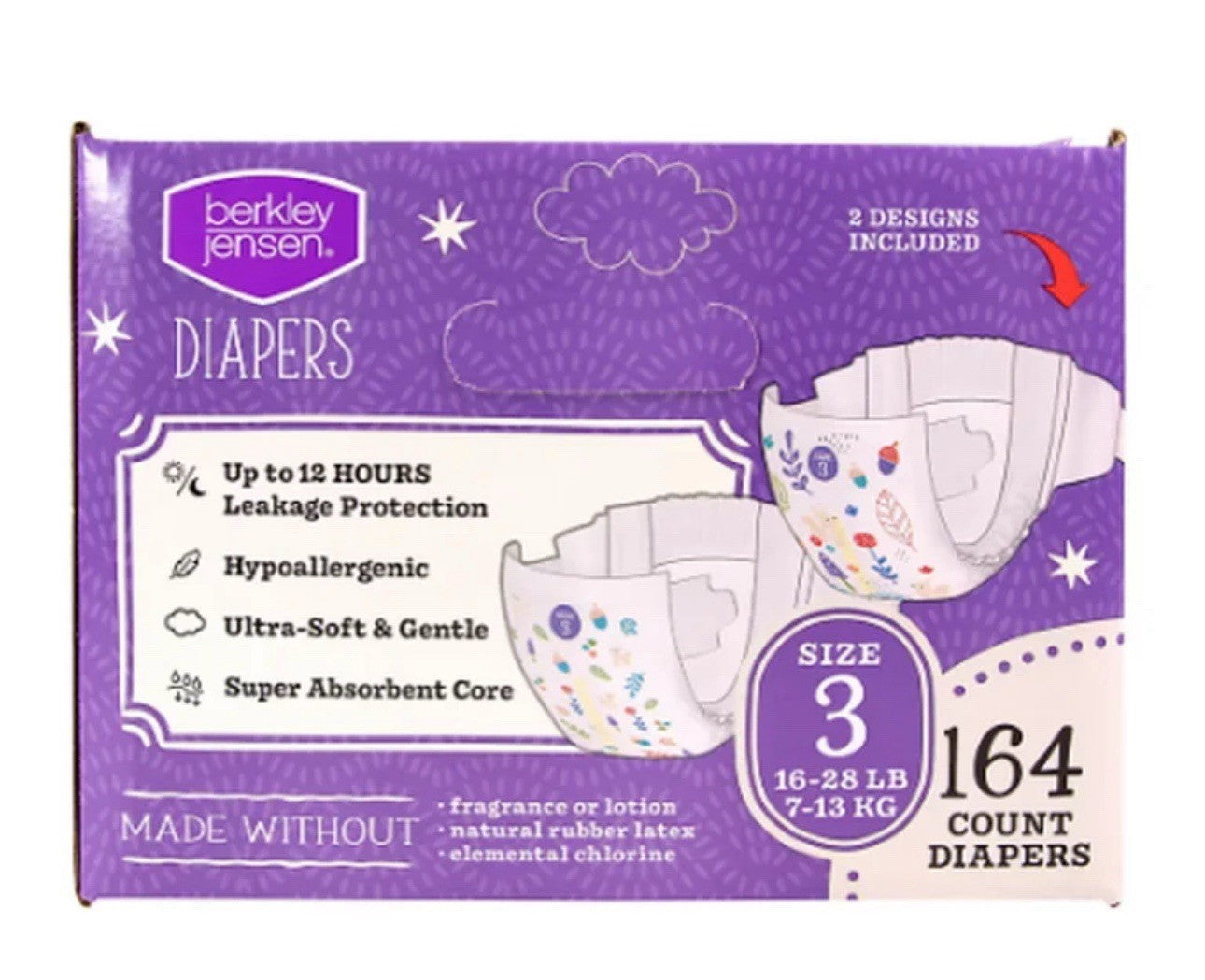 Berkley Jensen Diapers Size 3 (16-28 lbs) 164 Count - NEW1