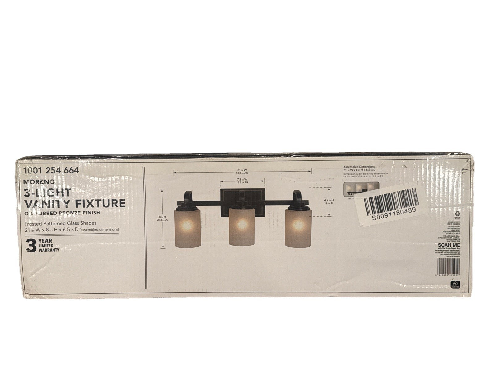 Hampton Bay Moreno 3-Light Bathroom Vanity Light, Oil-Rubbed Bronze, 21” - NEW7