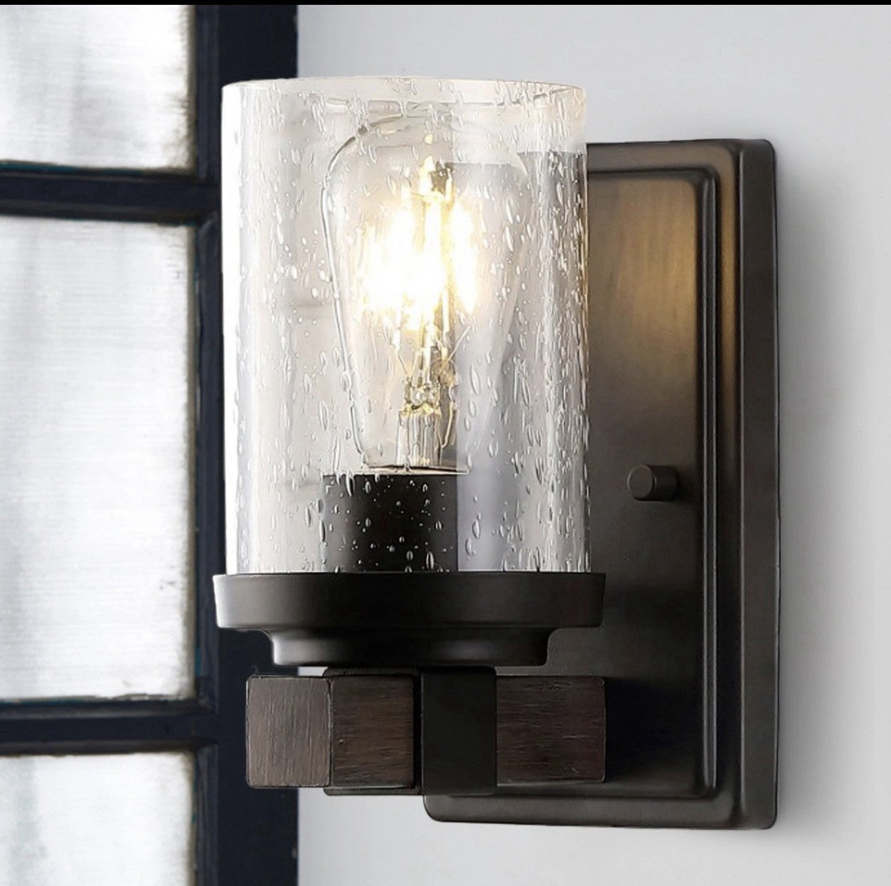 JONATHAN Y Farmhouse LED Vanity Wall Sconce Black Seeded Glass Light4