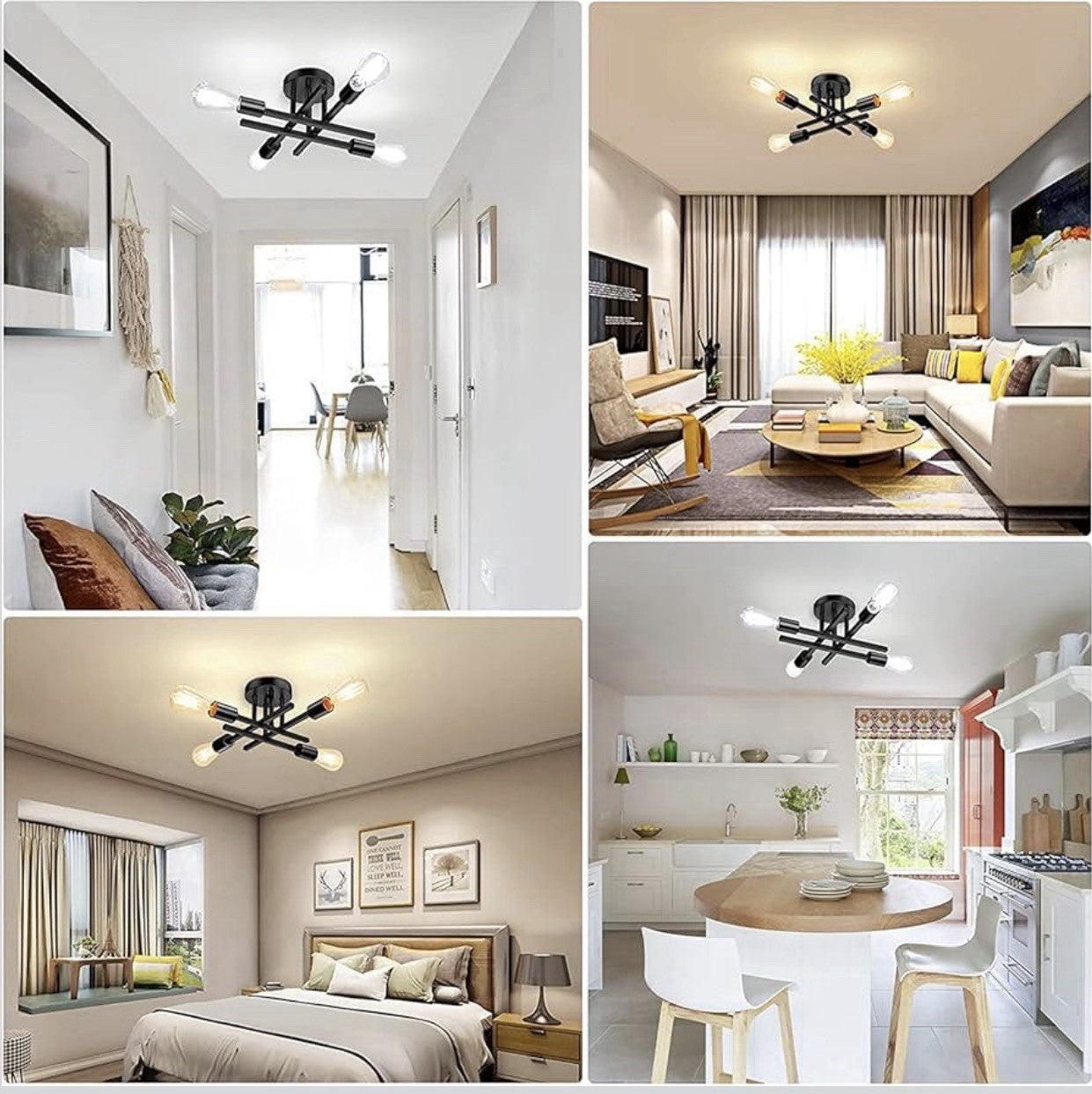 TOBUSA 4-Light Sputnik Ceiling Light Matte Black Semi Flush Mount E265