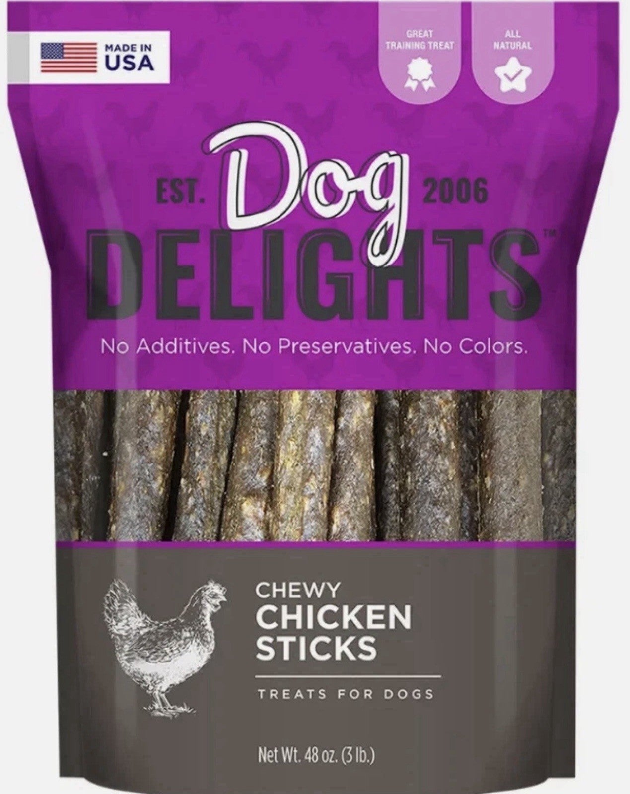 Dog Delights Chewy Chicken Sticks Dog Treats 48 oz Made in USA Natural0