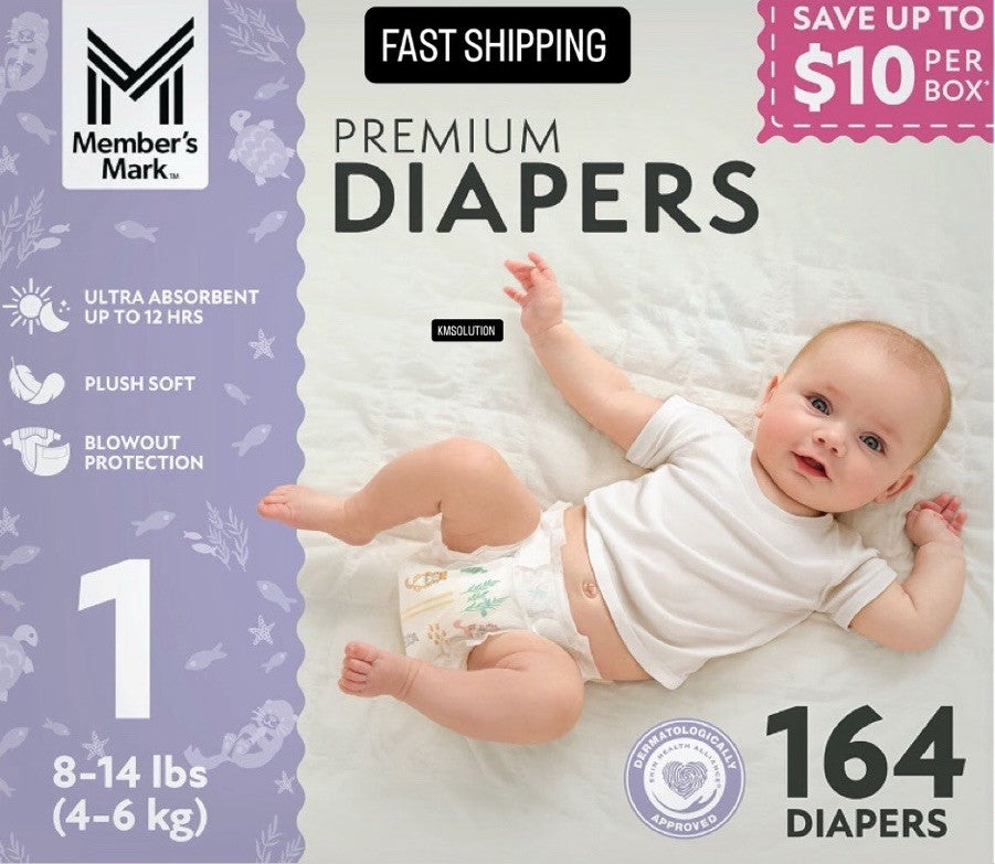 Member’s Mark Premium Baby Diapers Size 1 (8-14 lbs) 164 Count- NEW0