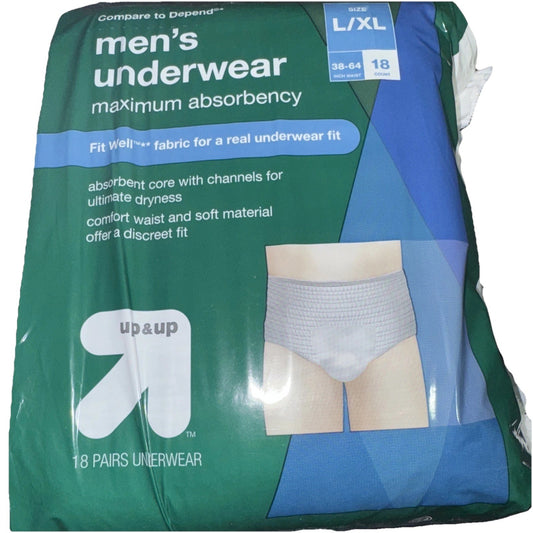 Up & Up Men’s Disposable Underwear Size L/XL Maximum Absorbency, 18 Count- NEW0