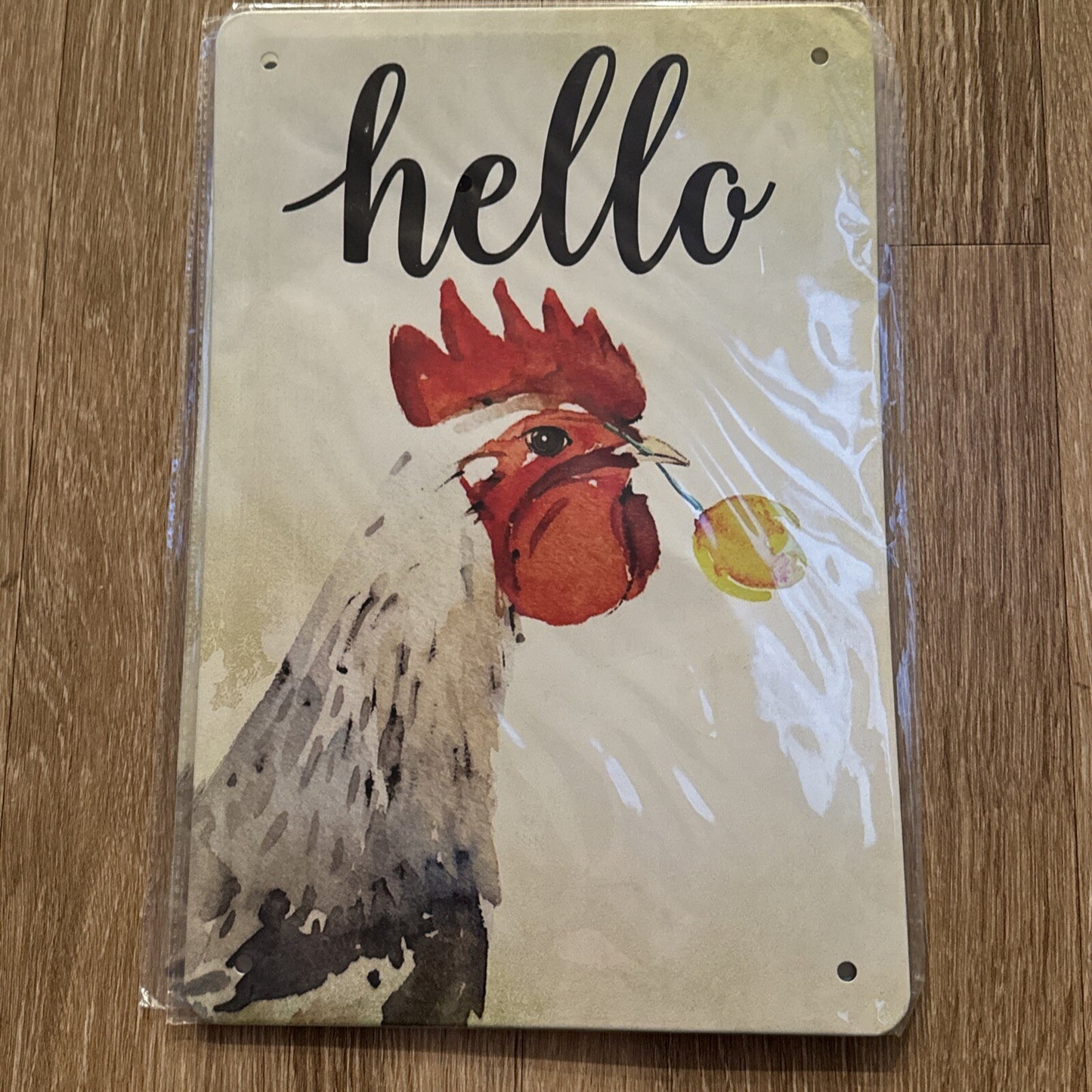 Rooster with flower  HELLO  metal sign Free Shipping New1