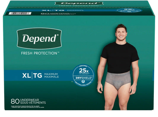 Depend Fit-Flex Men's Underwear 80 Count - Extra Large (44-54 in) Discreet - NEW1