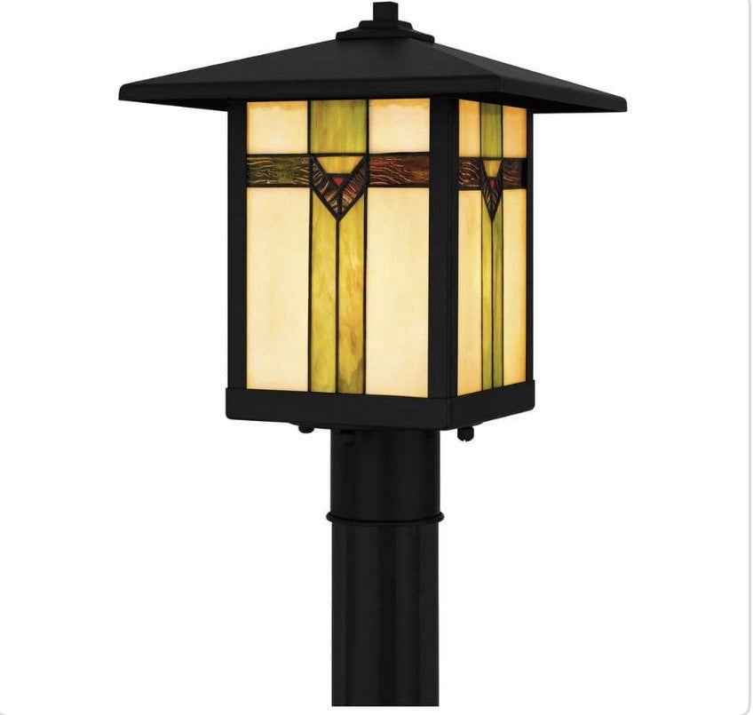 Home Decorators Collection 1-Light Outdoor Post Light Black Tiffany Glass0