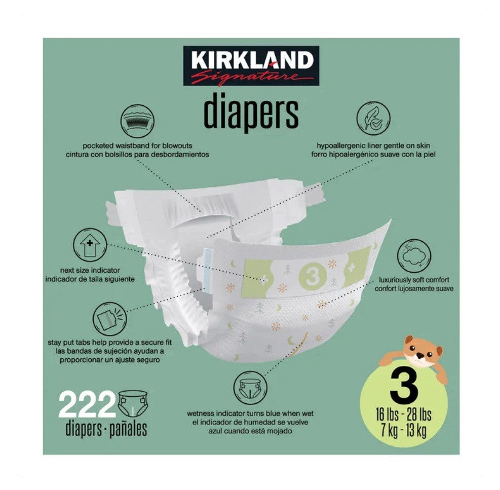 Kirkland Signature Baby Diapers Size 3 (16-28 lbs) 222 Count - New & Sealed1