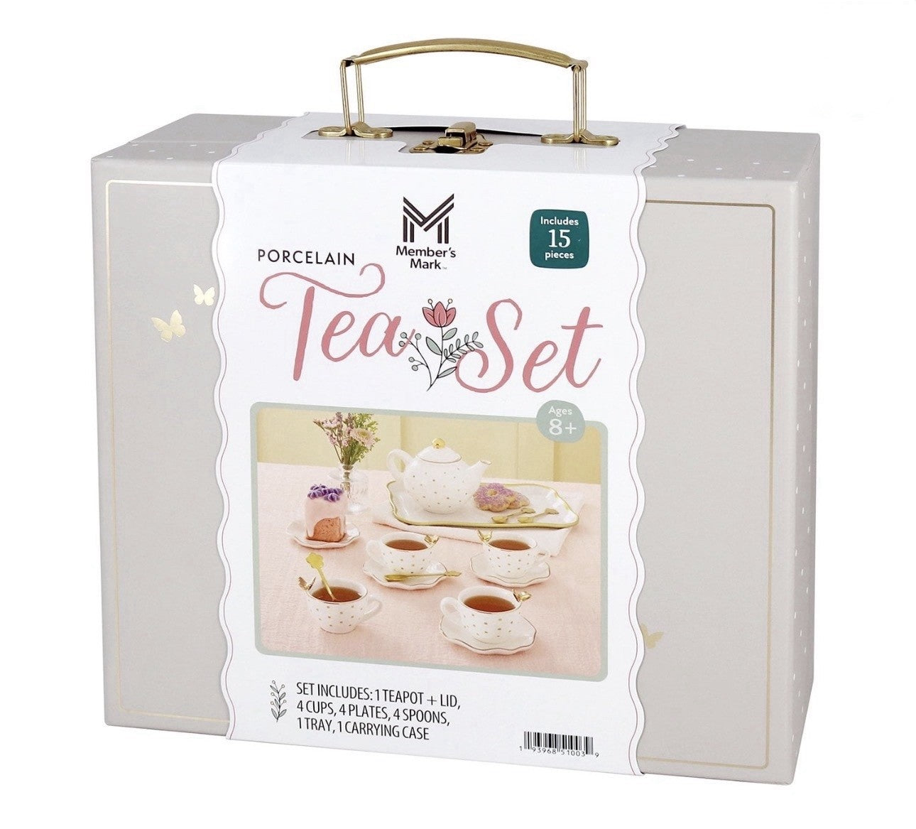 Members Mark Porcelain Tea Set 15 Piece Pretend Play with Carrying Case, White0
