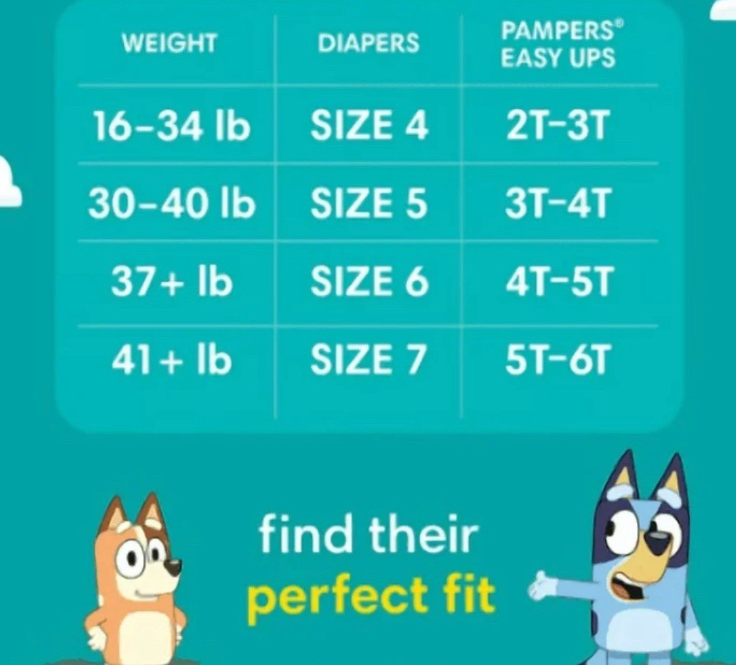 Pampers Easy Ups Training Underwear Bluey Size 2T-3T (16-34 lbs) 144 CT1